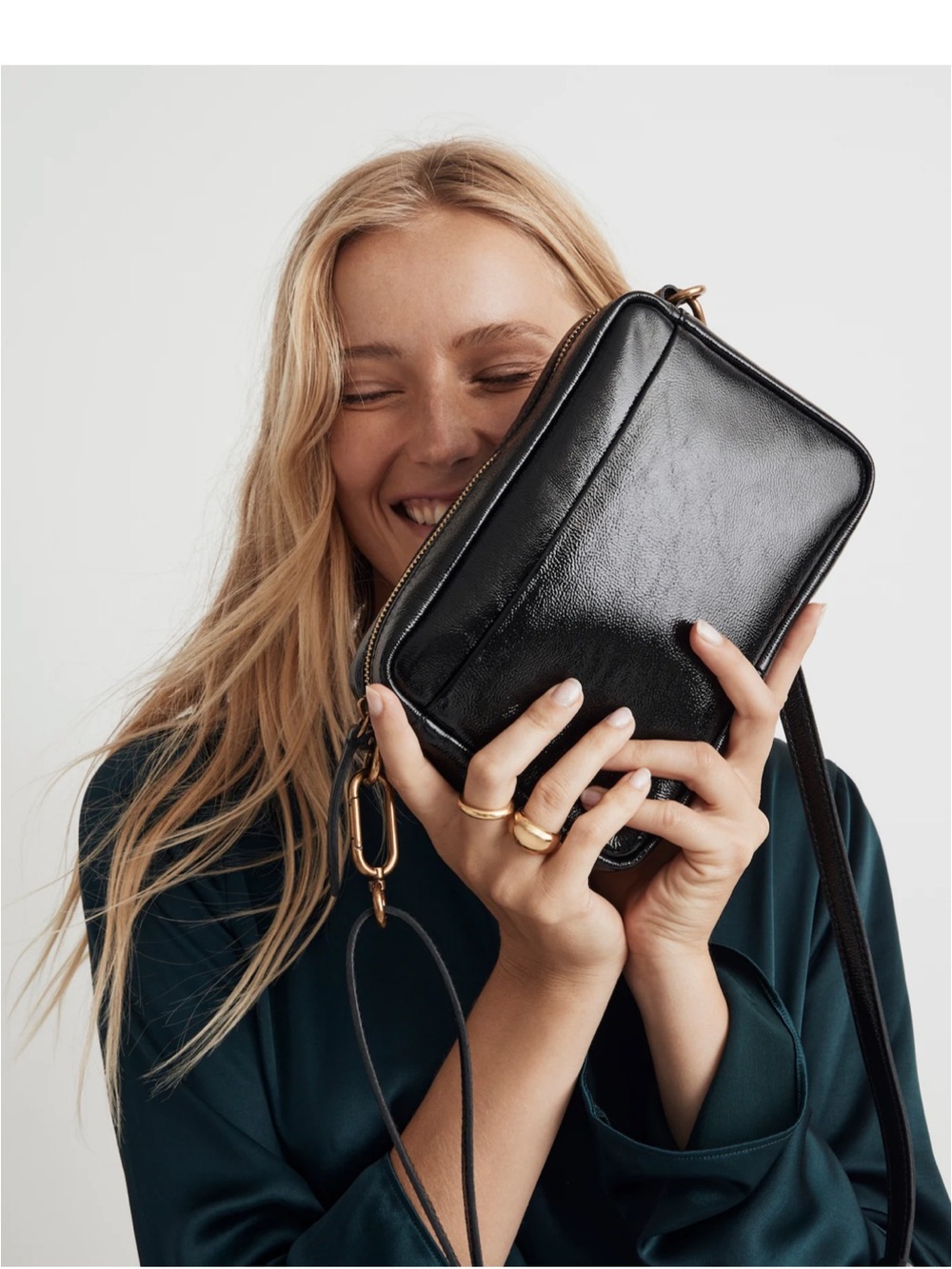 Madewell Black Patent Leather Crossbody with Gold Hardware Accent